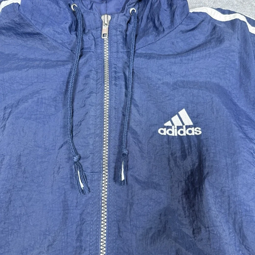 Vintage Adidas Jacket Boy's Medium Blue Hooded Full Zip Trefoil‎